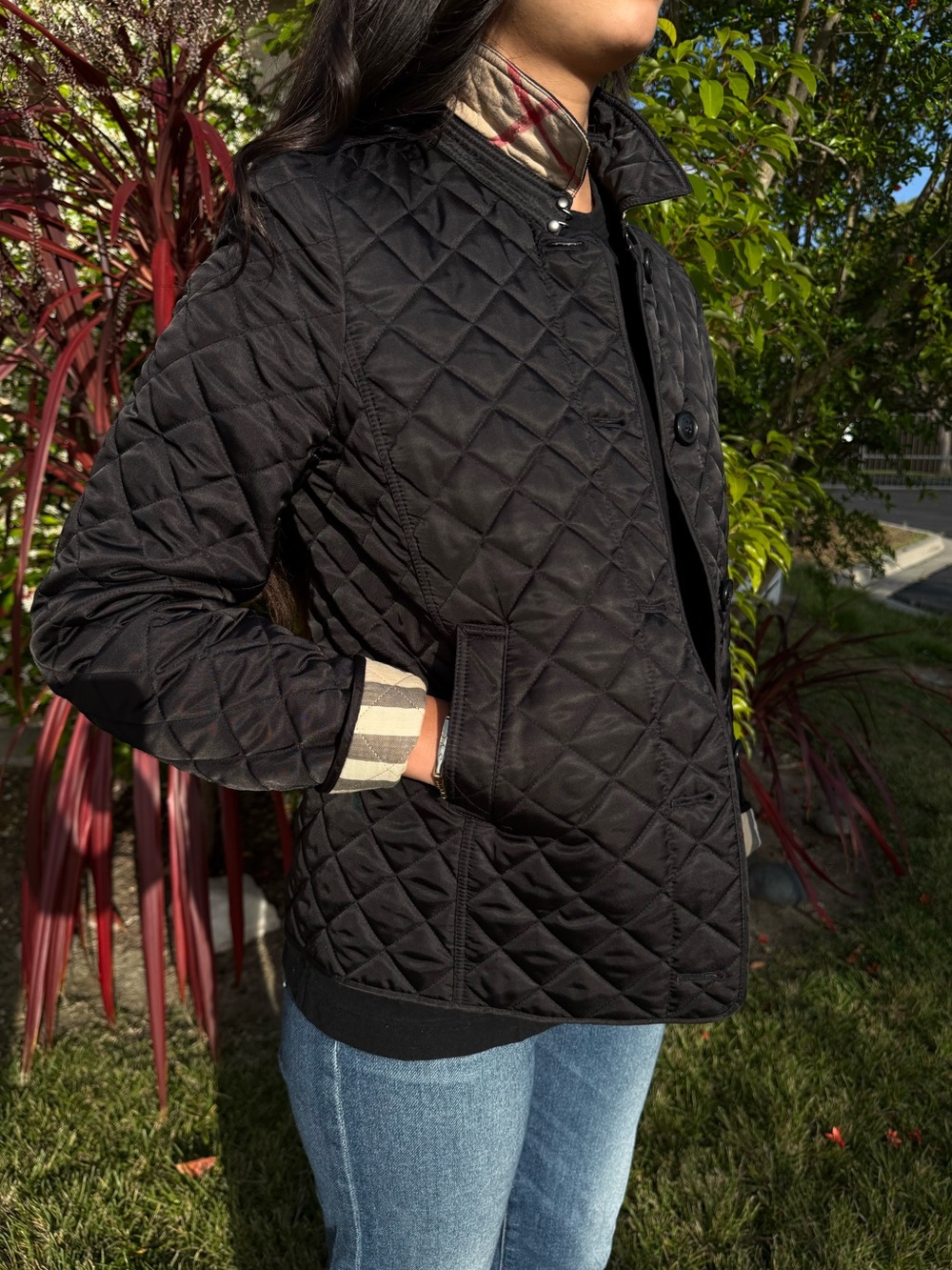 Burberry Girls 14Y Black Quilted Jacket Classic Nova Check Luxury Preppy Chic